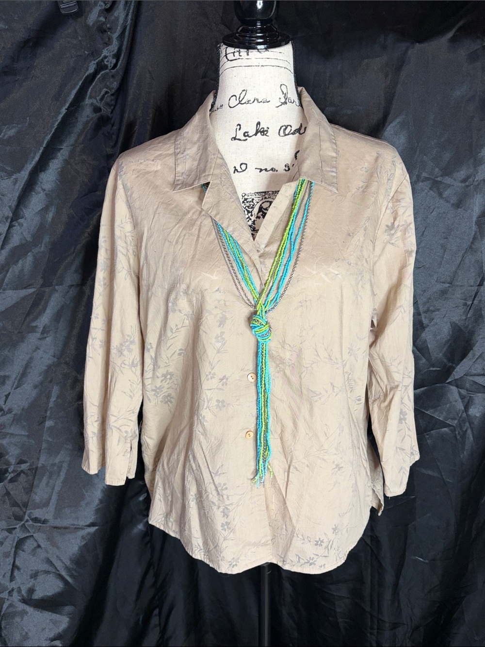 Notations Tan Floral Button Front Blouse – Boho / Southwestern Style Sz L - Picture 2 of 9